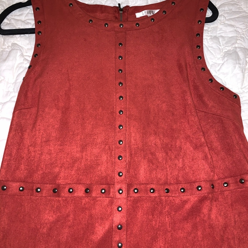 Spense Brick Faux Suede Dress Metal Detailing